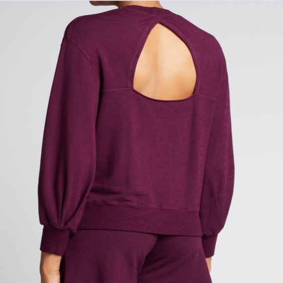 Monrow Supersoft Active Cut Out Back Sweatshirt in Merlot - Picture 2 of 7
